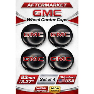 GMC Replacement Wheel Center Caps Black Red Logo 83mm 3.27” Set of 4